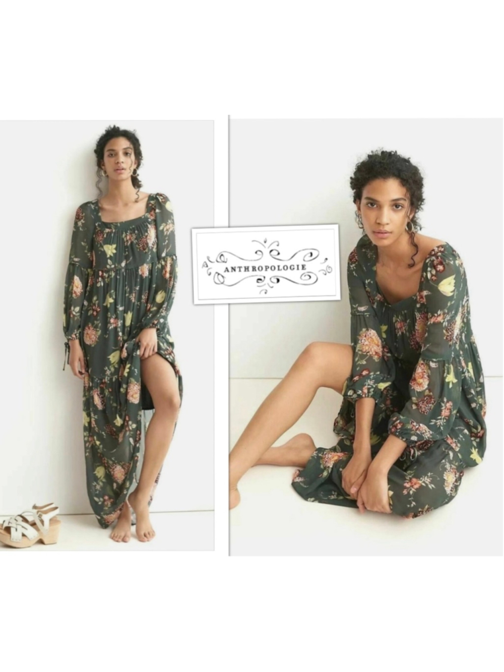 NEW w/Tags Anthropologie Regency Whimsical Floral Evaline Boho Maxi Dress size M